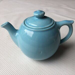 Sky Blue Small Glazed Teapot Ceramic Art Pottery Retro Decor with Lid Vintage